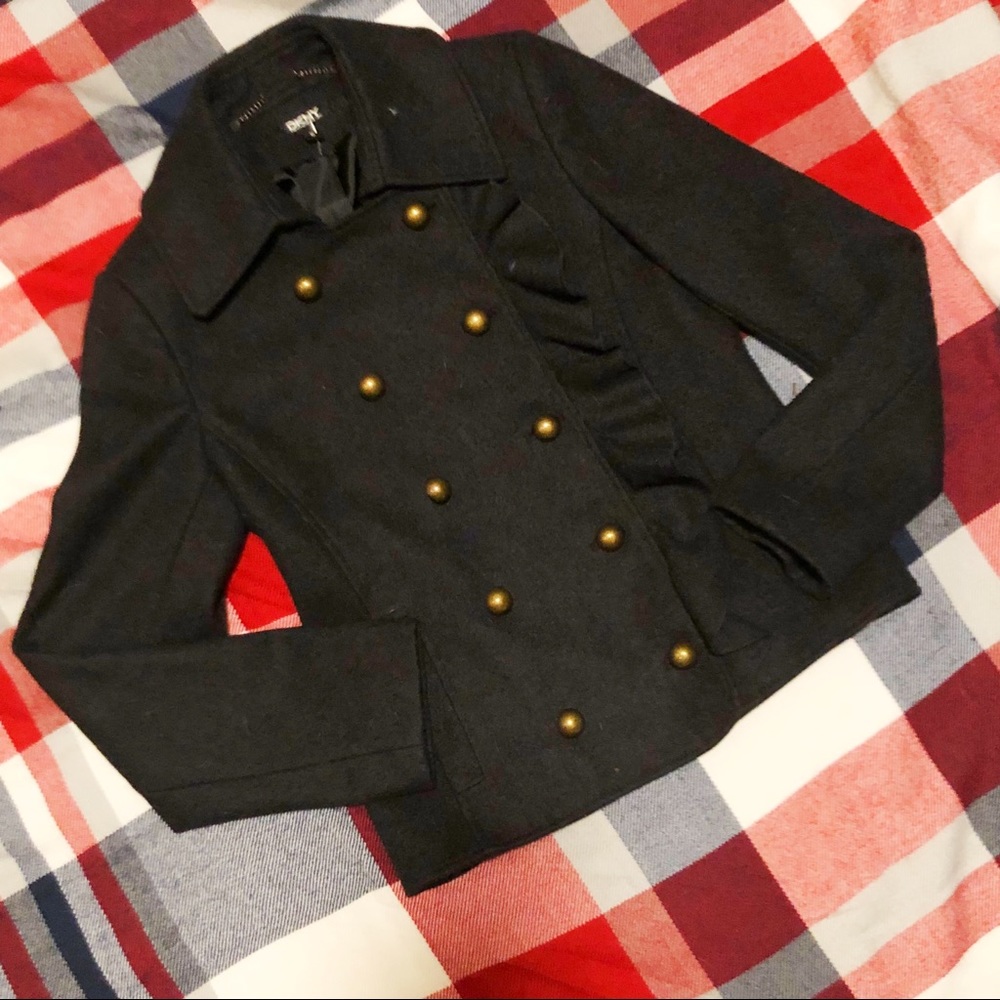 DKNY ruffle pea coat